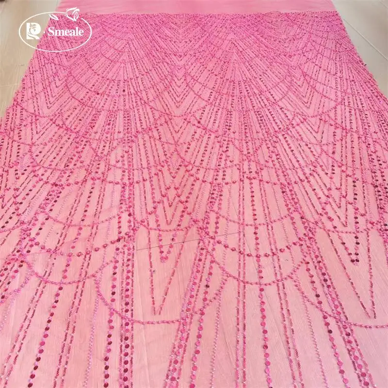 Rose Red Perlen Pailletten Streifen Hochzeitskleid Spitzenstoff, funkelnd und glänzend, DIY Nähen Kleidung Dekoration RS24437 – Detail 7