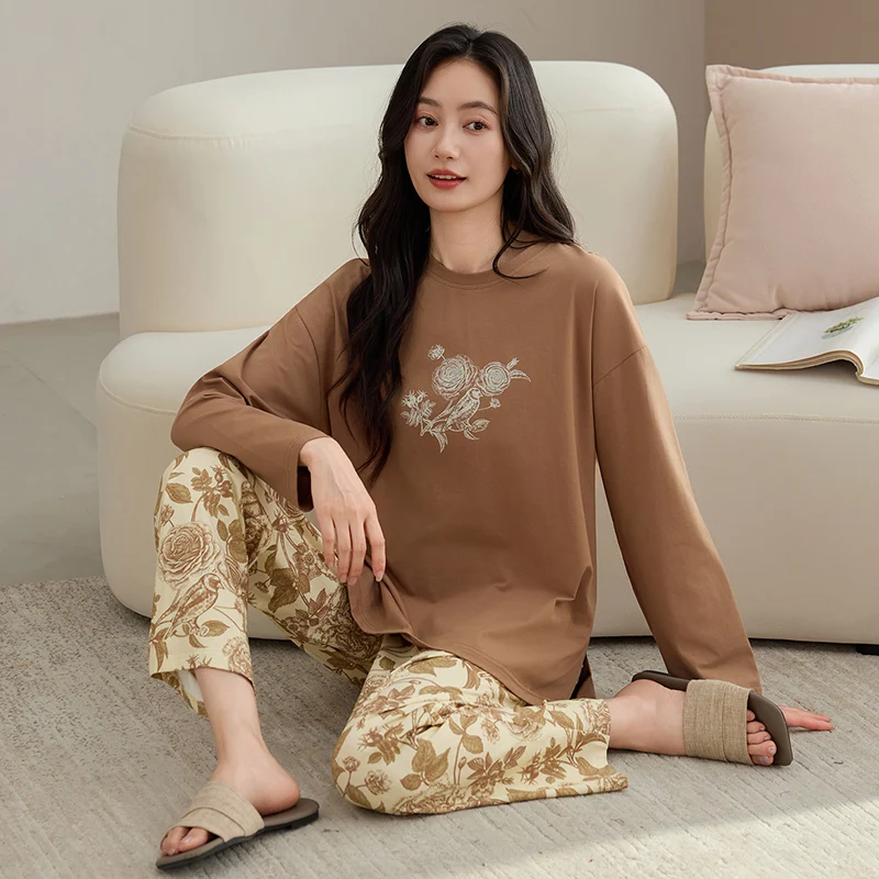High Quality Spring and Autumn Women 100% Cotton Long Sleeve Pajamas Set Female Casual Pijamas Mujer