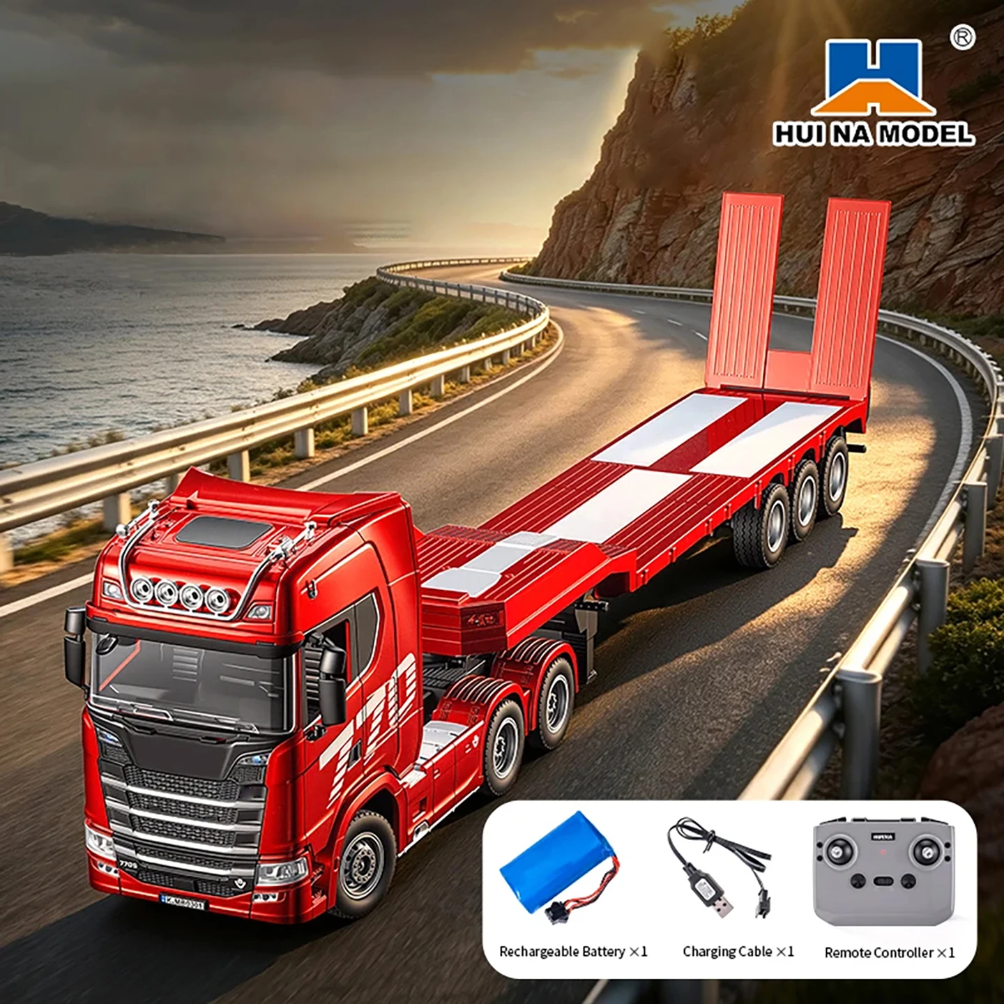 HUINA 1302 770S RC Truck 1/24 14CH Remote Control Engineering Trailer Truck Model Cars Radio-controlled Toys for Boys Adults