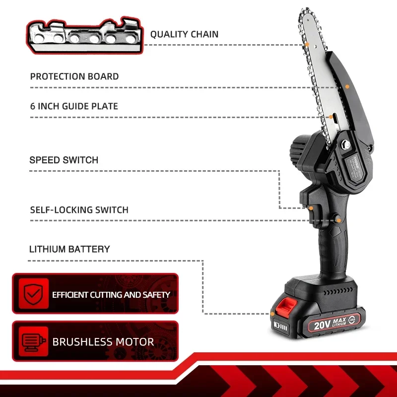 VVOSAI 20V MT-SER 6 Inch Brushless chain saw Cordless Mini Handheld Pruning Saw Portable Woodworking Electric Saw Cutting Tool