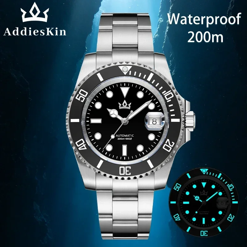 AddiesKIN Men‘s Watch Sapphire Glass 316L Steel Sardonyx Dial K012 BGW9 Luminous ST2130 Mechanical Automatic Watches 200m Diver