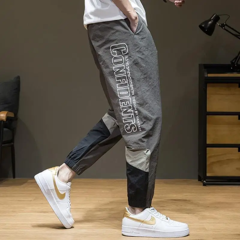Pantalones Harun Vintage de secado rápido para hombre, ropa de calle a la moda, cintura elástica, holgados, delgados, anchos, deportivos,