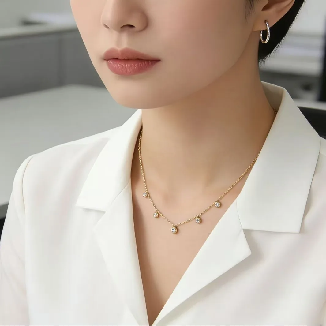 925 sterling silver multiple round cubic zirconia fashionable versatile popular women's necklace