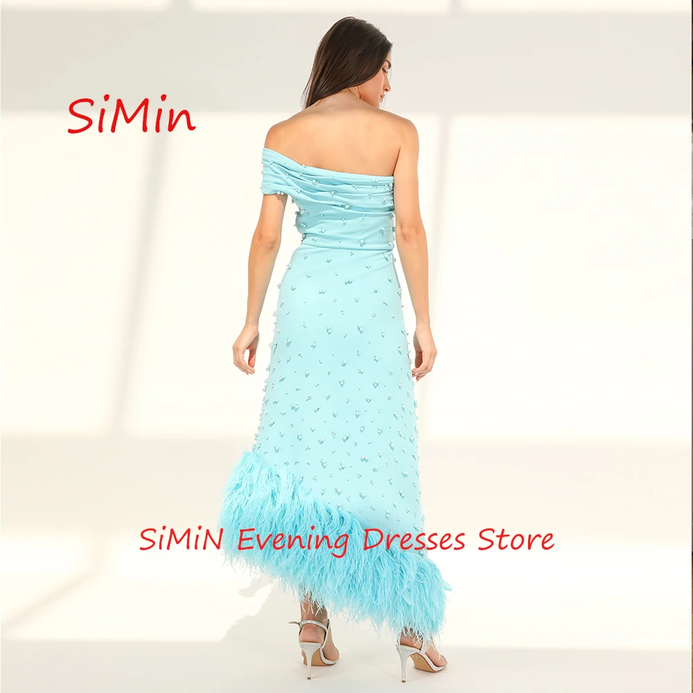 Simin Saudi Strapless Beaded Tassel Sheath Ruffle sleeveless Mermaid Ankle-Length Arab Evening Party dresses for women 2024