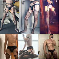 Live action photos of men's fun pantyhose, mesh socks, sexy hollow out temptation, bottom socks, fishing net socks, high elastic