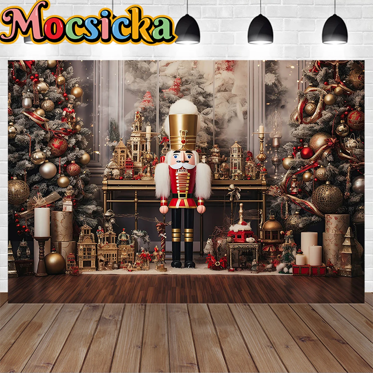 Christmas Gift Store Photography Backdrop Toy Soldier Xmas Tree Backdrop Floor Decor Winter Indoor Kids Portrait Photo Studio