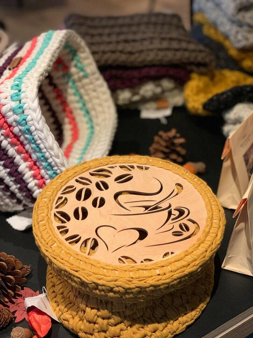 10pcs  coffee Circular wooden top for crochet basket coasters Mug rugs Gift for coffee lover