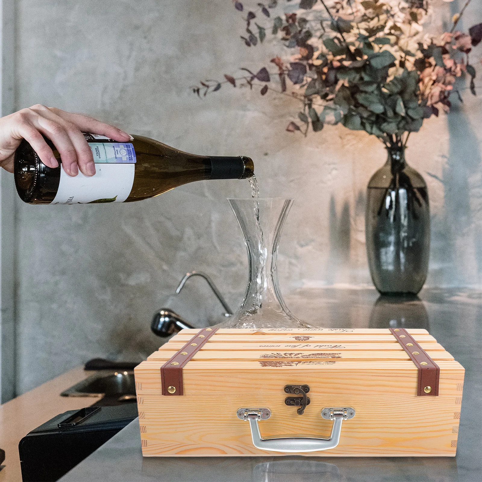 

Premium Wooden Wine Box Holder Natural Stitching Rustic Style Gift for Families Friends Party Supplies Decorative Storage Case