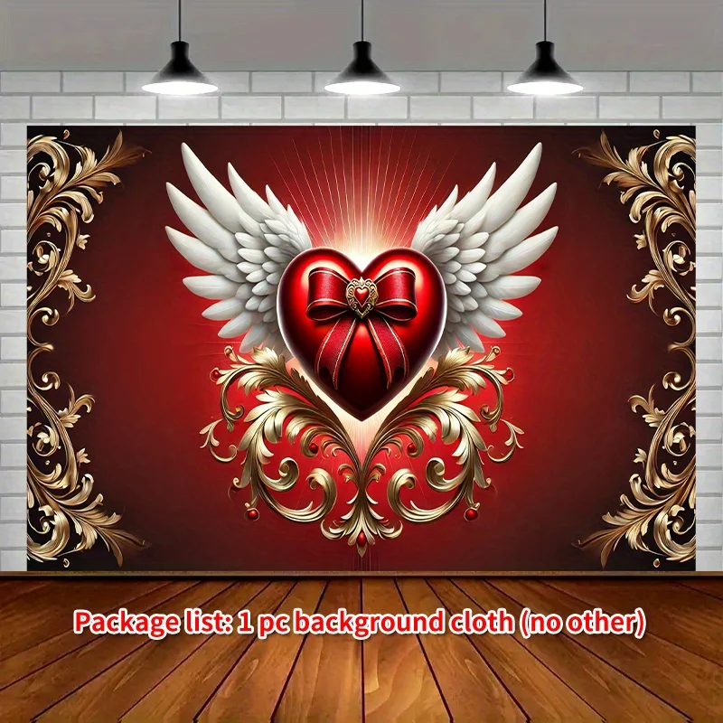 1pc Romantic Valentine's Day Wings Heart Polyester Banner, 8x6ft - Versatile Decoration for Parties, Home & Garden