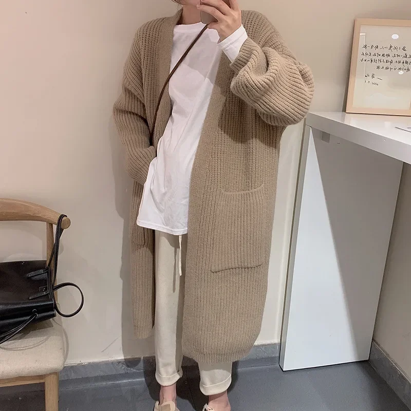 

Кардиганы, вязаный свитер, женский толстый осенне-зимний Y2k E-girl Maxi, свободное мягкое пальто, длинная вязаная куртка с карманами, кардиган, свитер