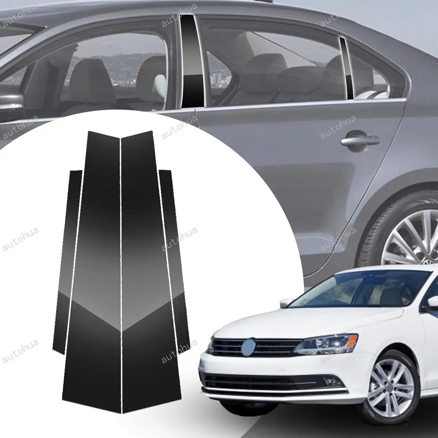 

Door Pillar Post Trim for VW Jetta 2012-2018 Side Door Pillar Anti Scratch Glossy PC Stickers Cover Moldings 6-pcs