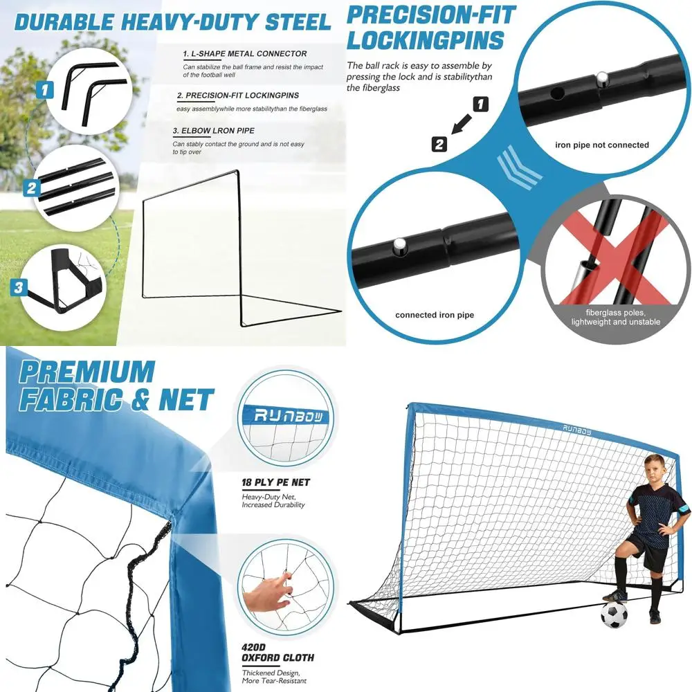 

Portable Soccer Goals for Kids & Adults: 11x5.5, 9x5, 6x4 Feet Nets with Carry Bag for Indoor/Outdoor Training