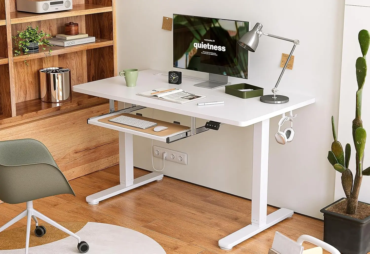 Electric Standing Desk with Keyboard Tray, 48x24 Inch Adjustable Height Sit Stand Workstation with Memory Presets for Home Offic