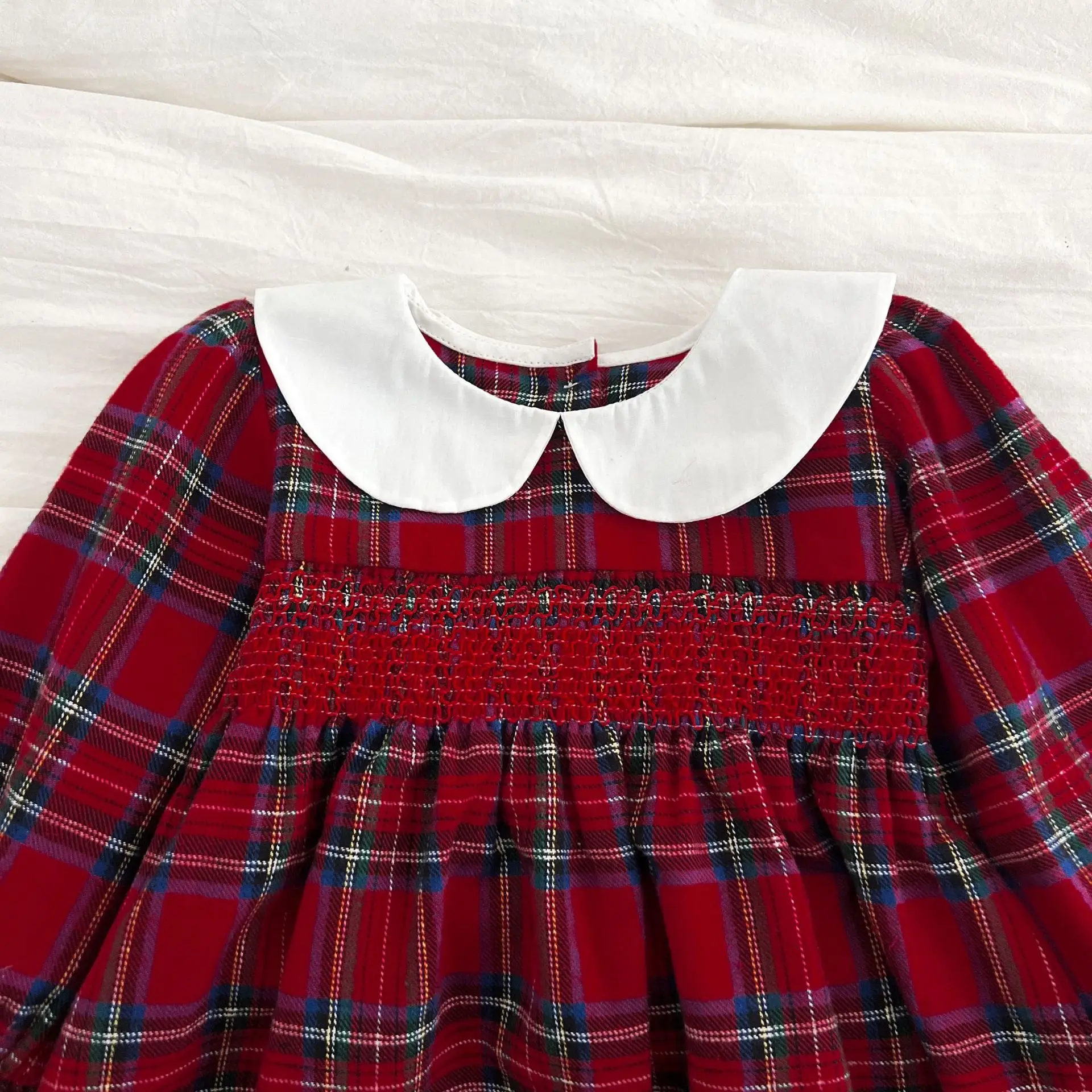 Neue Weihnachten Kleinkind Baby Mädchen Strampler Lange Ärmel Grid Strampler Herbst Neugeborenen 0-24M Spleißen Infant Baby mädchen Rot Overall – Detail 5