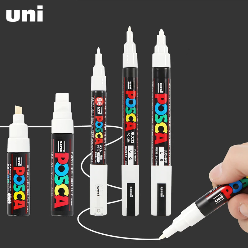 Uni POSCA White Markers ,PC-1M 3M 5M 8K 17K POP Poster/Advertisement Water Based rotulador permanente Graffiti canetas Best Gift