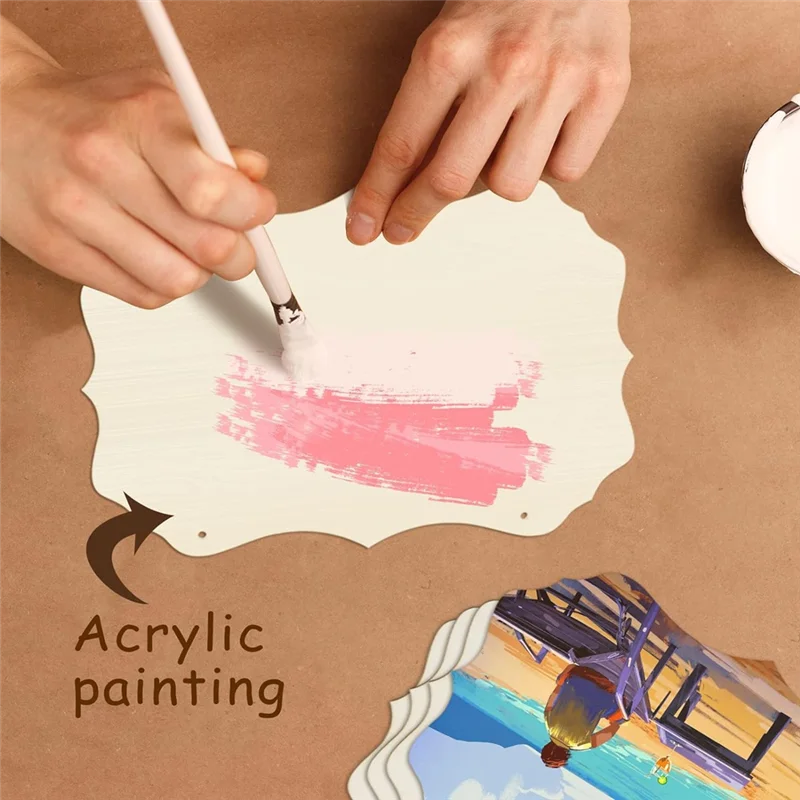 -ESTR 24 Uds. Letrero de madera colgante sin terminar en blanco con cuerdas, letrero de madera en blanco rectangular, letreros de puerta artesanales colgantes lisos, arte de pared