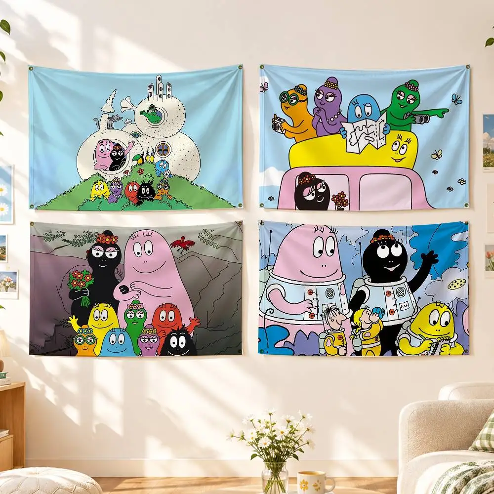 Kids Cartoon B-Barbapapa Flags Wall Hanging Background Art Banner for Bedroom Home Outdoor Decor