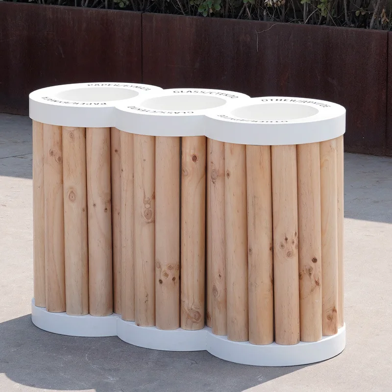 Outdoor stainless steel trash can 3 even buckets Creative leather box Shopping mall square Park School classification trash can