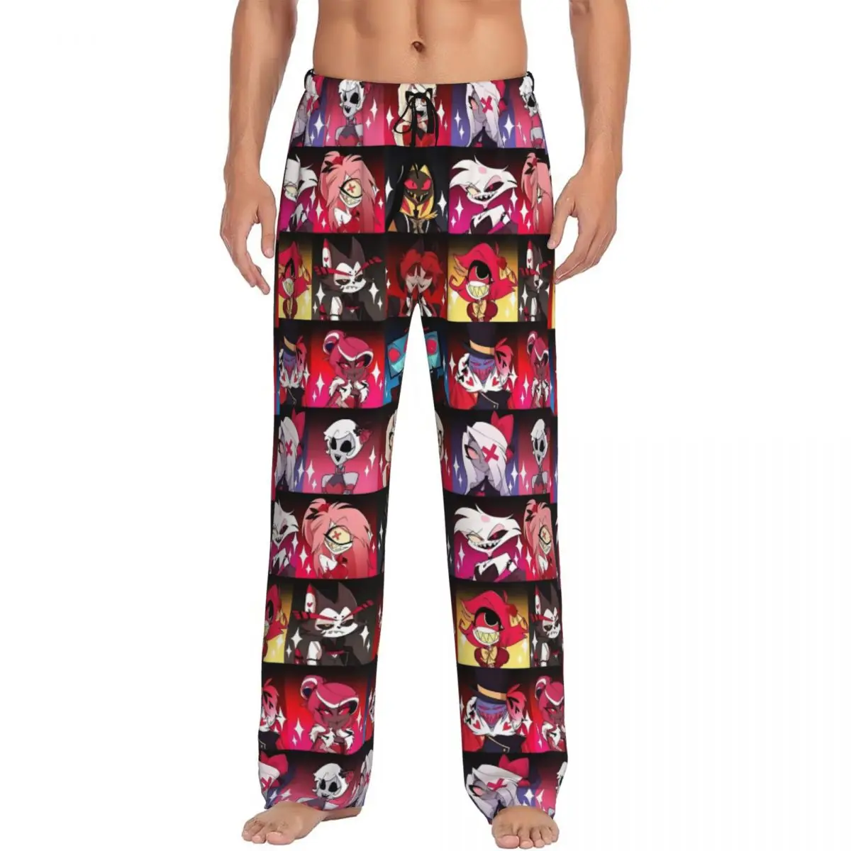

Custom Printed Men Hazbins Hotels Pajama Pants Anime Sleepwear Sleep Lounge Bottoms with Pockets