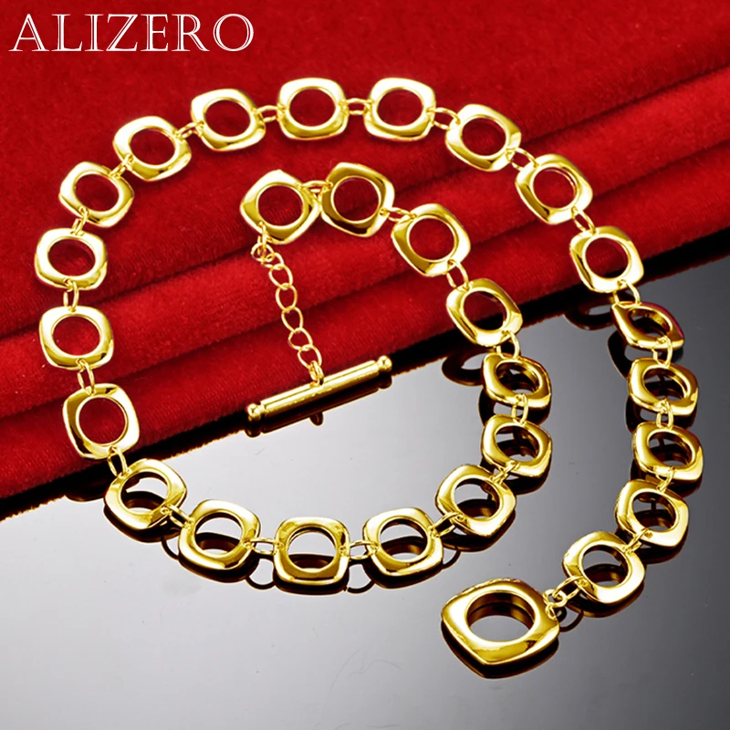 

ALIZERO 18K Gold Square Circle Chain Necklace For Women Men Wedding Banquet Party Gift Fashion Fine Jewelry