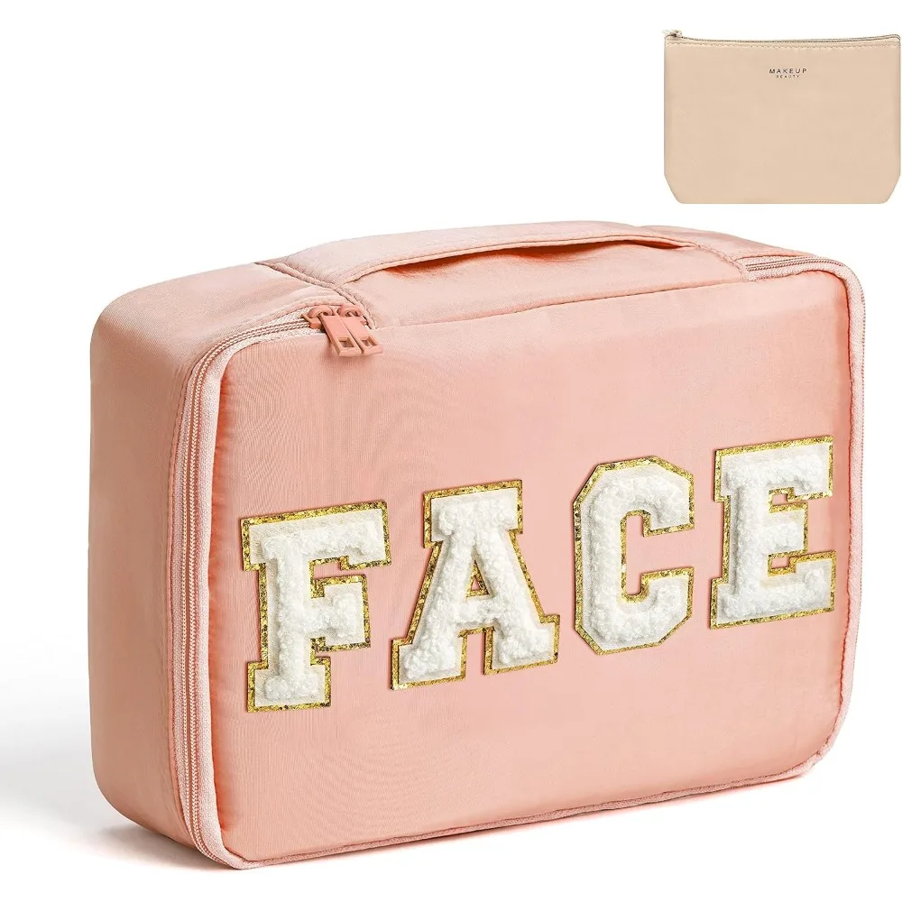 Stylish Patch Large Capacity Travel Toiletry Bag with Brush Holder Makeup Organizer for Daily Use and Special Occasions