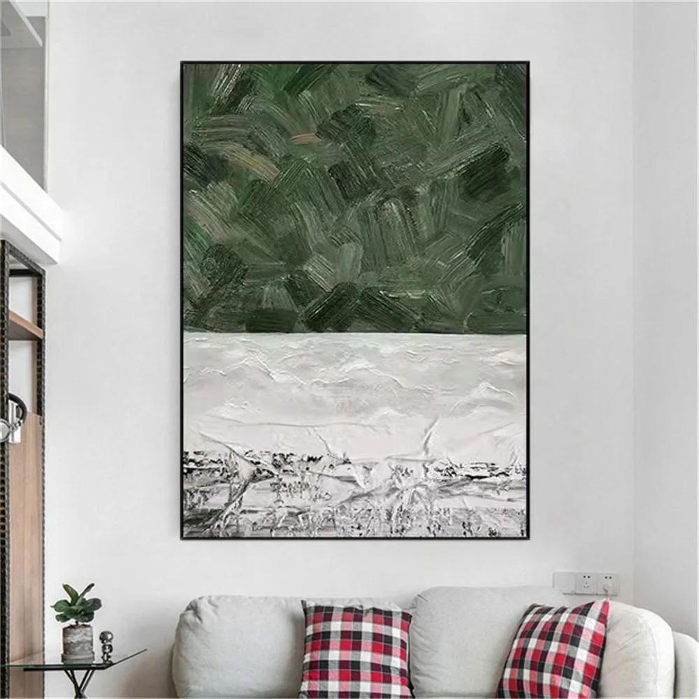 Handmade Abstract Landscape Mural Thick Knife Green Scratch Paint Wall Art Picture Modern Simple Oil Paintings Decor Living Room