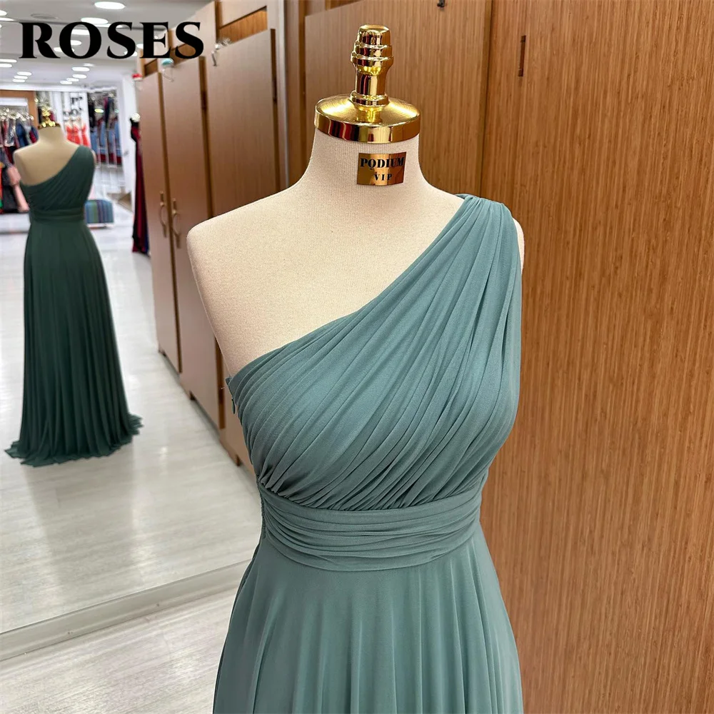 ROSES One Shoulder Long Party Dresses Beach Vintage Night Dresses Chiffion Pleat Sleeveless Celebrity Dress vestidos de fiesta