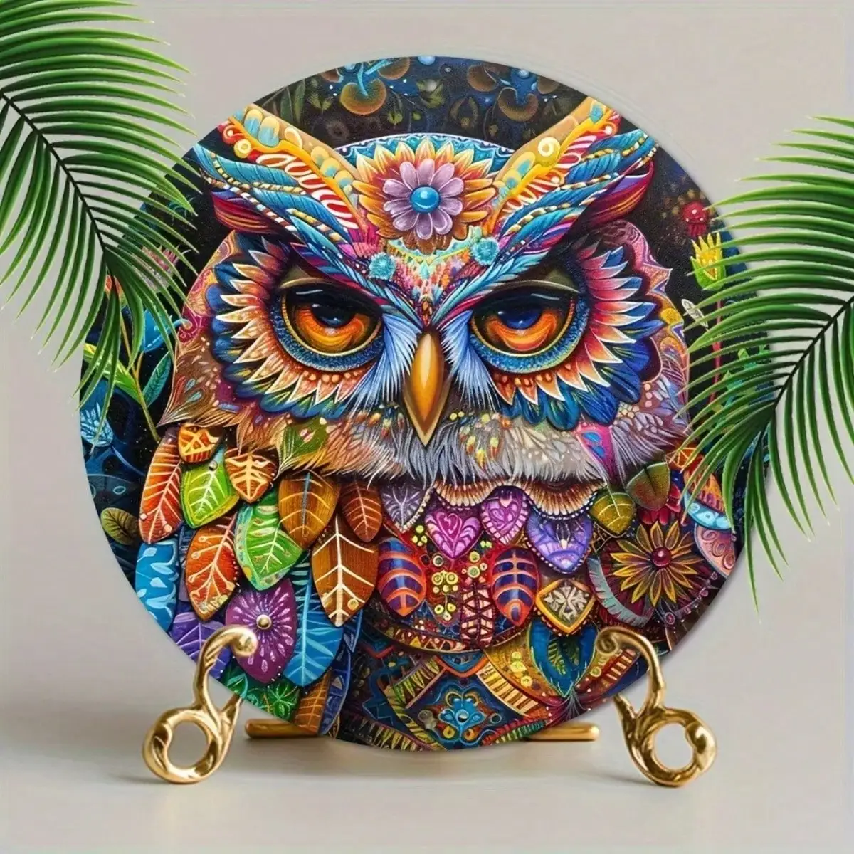 Hippie-Eulen-Metallschild – Retro-Wanddekoration, buntes Art-Deco-Garten-Heimgeschenk