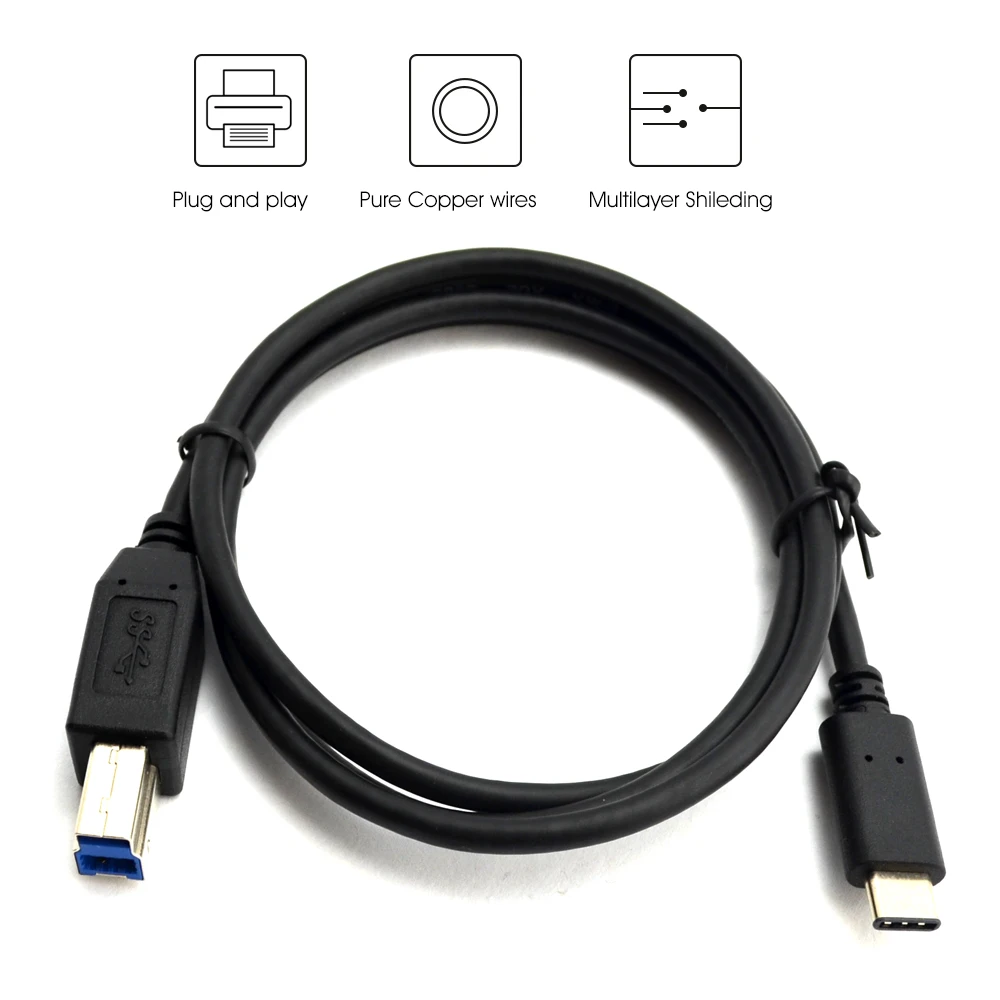 USB C 타입에서 USB B 3.0 케이블, 2m 데이터 프린터 USB 케이블, 맥 프로 델 휴대폰 및 HP 프린터 하드 디스크용, 1m, 3ft