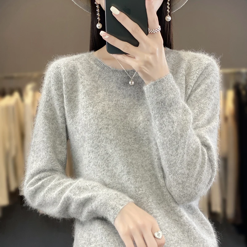 100% Pure Mink Cashmere round neck Sweater For Women Autumn-Winter Warm Thick Solid Sweater For Women Soft Pullover Jacket DBE33