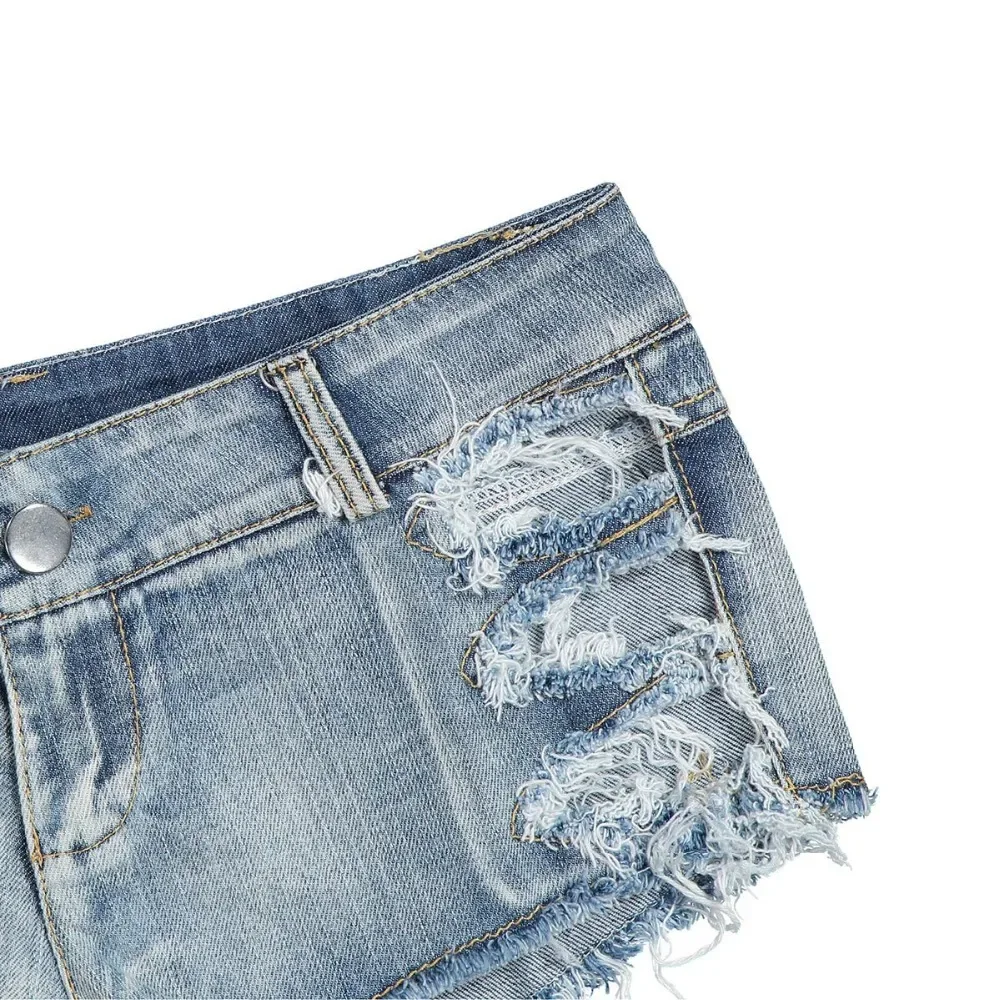 Sexy Low Waist Jeans Denim Shorts Skinny Mini Bodycon Hollow Out Jeans Shorts