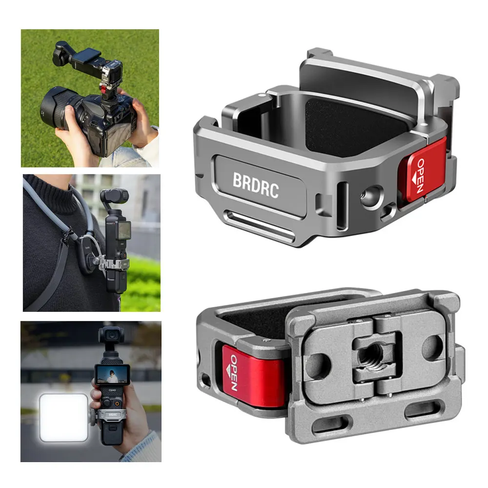 Quick Release Metal Expansion Bracket w Wrist Strap For DJI OSMO Pocket 3 Camera Mount w 1/4'' Cold Shoe Expansion Frame