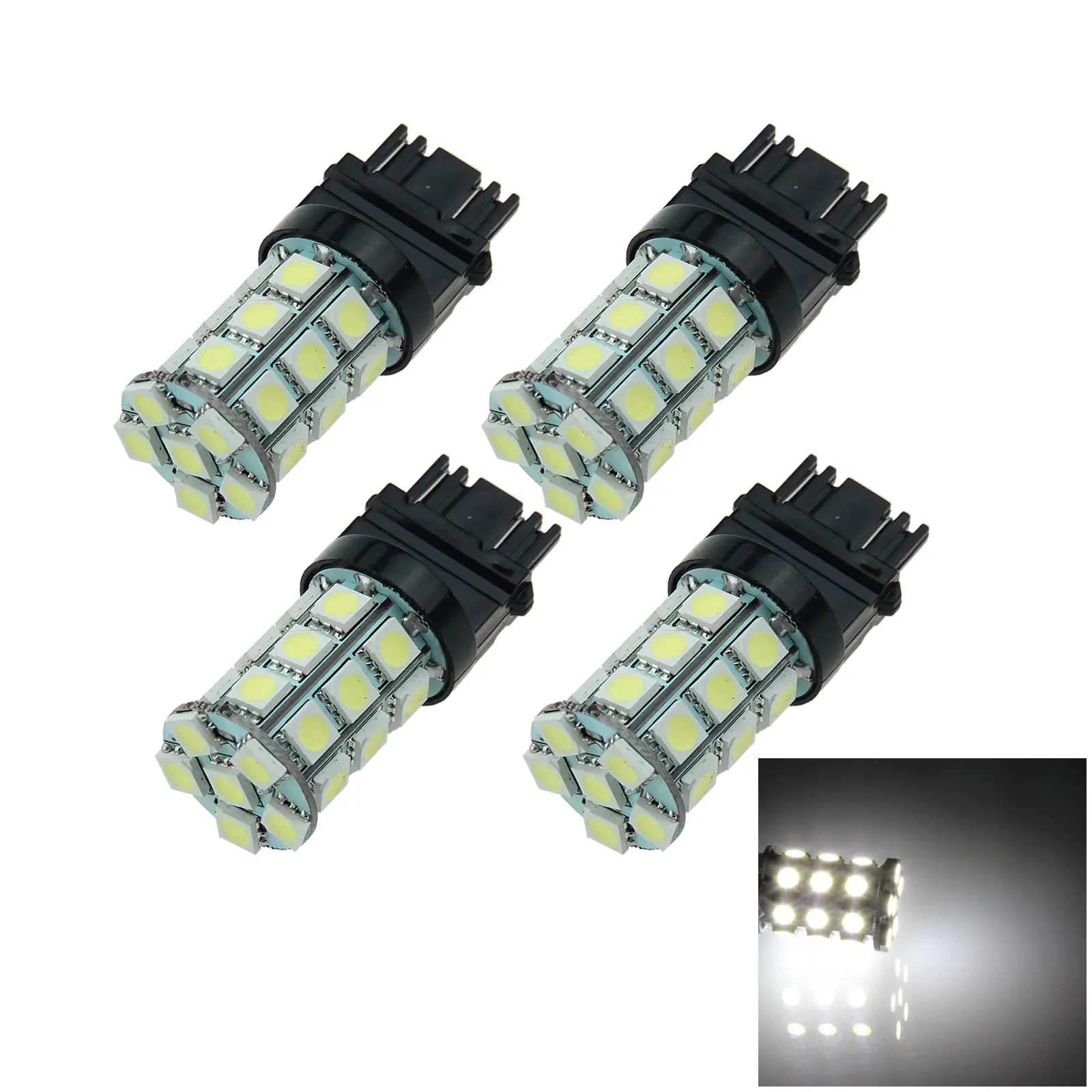 4x White Car 3157 Brake Light Stop Blub 27 Emitters 5050 SMD LED 3357 3456 F004-W