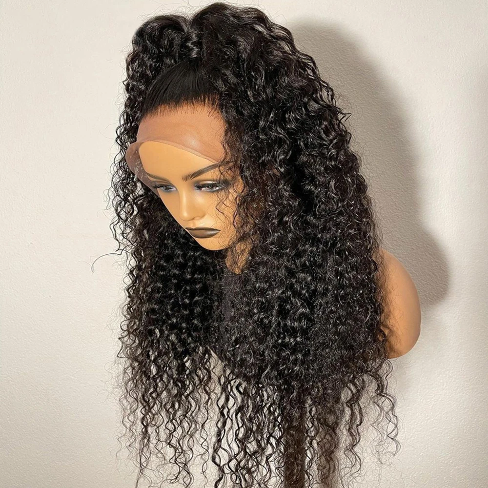 Soft 180Density 26“ Long Kinky Curly Natural Black Lace Front Wig For Women Babyhair Preplucked Heat Resistant Glueless Daily