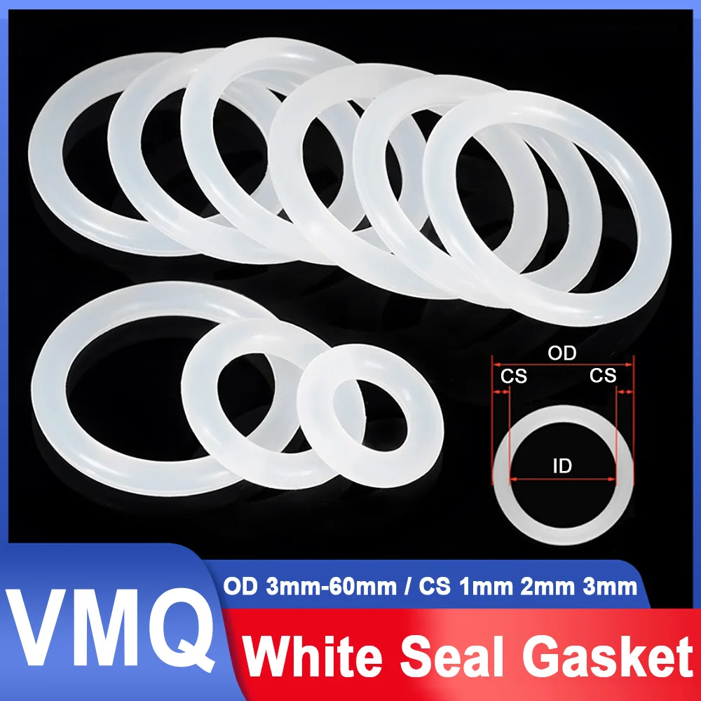 White Silicone O-ring VMQ OD 3mm-60mm CS 1/2/3mm Seal Gasket Insulated Waterproof Washer Round O Shape Food Grade Oring Kit
