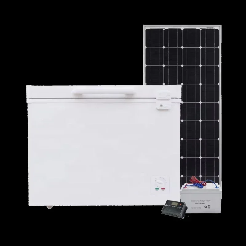 Congélateur de poitrine solaire profond portable, adaptateur AC/DC hybride, batterie à panneau solaire, 208L, 12V DC, épaisseur de 110mm, 62