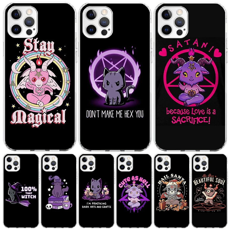 Cute Hell Hail Satan Evil Cat Phone Case For Apple Iphone 11 12 13 Mini 14 15 16 Pro Max 7 Plus X XS XR SE Art Customized Coque