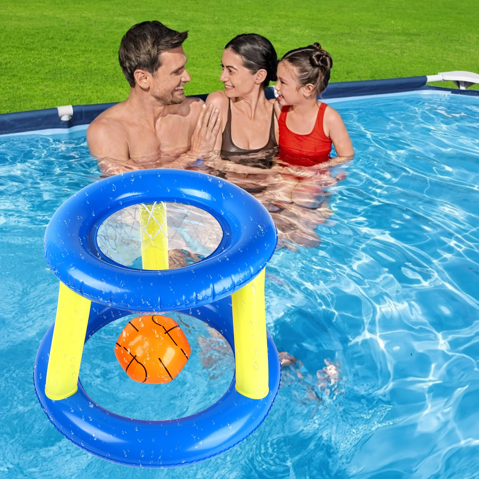 Inground Pool Volleyball Net/ Basketball Hoop/Hand Goal Set Large Floating Swimming Game Toy for Adults and Family, Pool