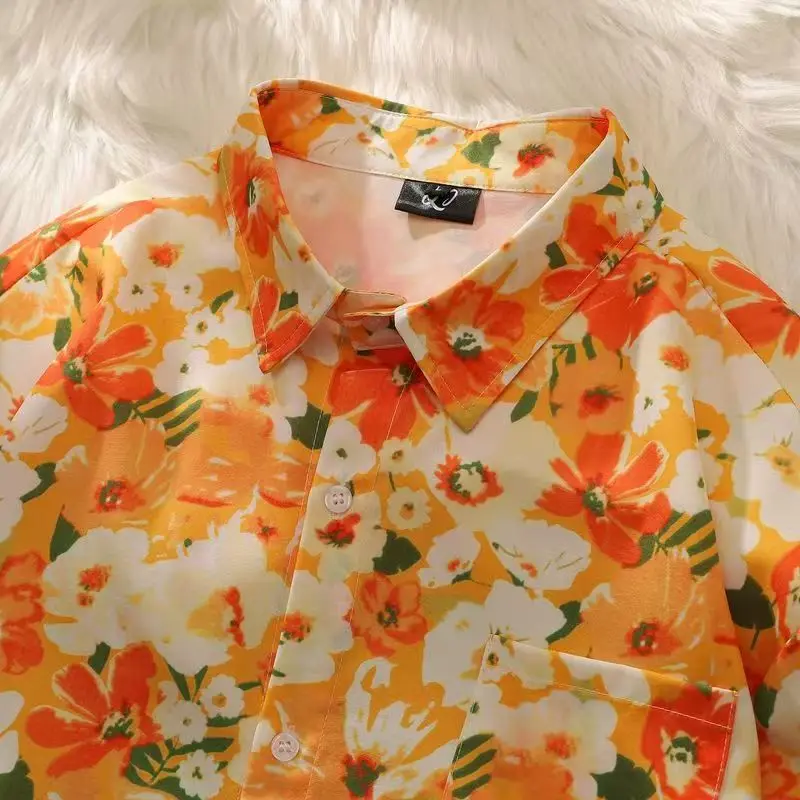 Japanese Thai Retro Hawaii Cuban Collar Flowers Print Short Sleeve Shirt Men Women Shirts Summer Hip Hop Shirt Casual Shirt 2025