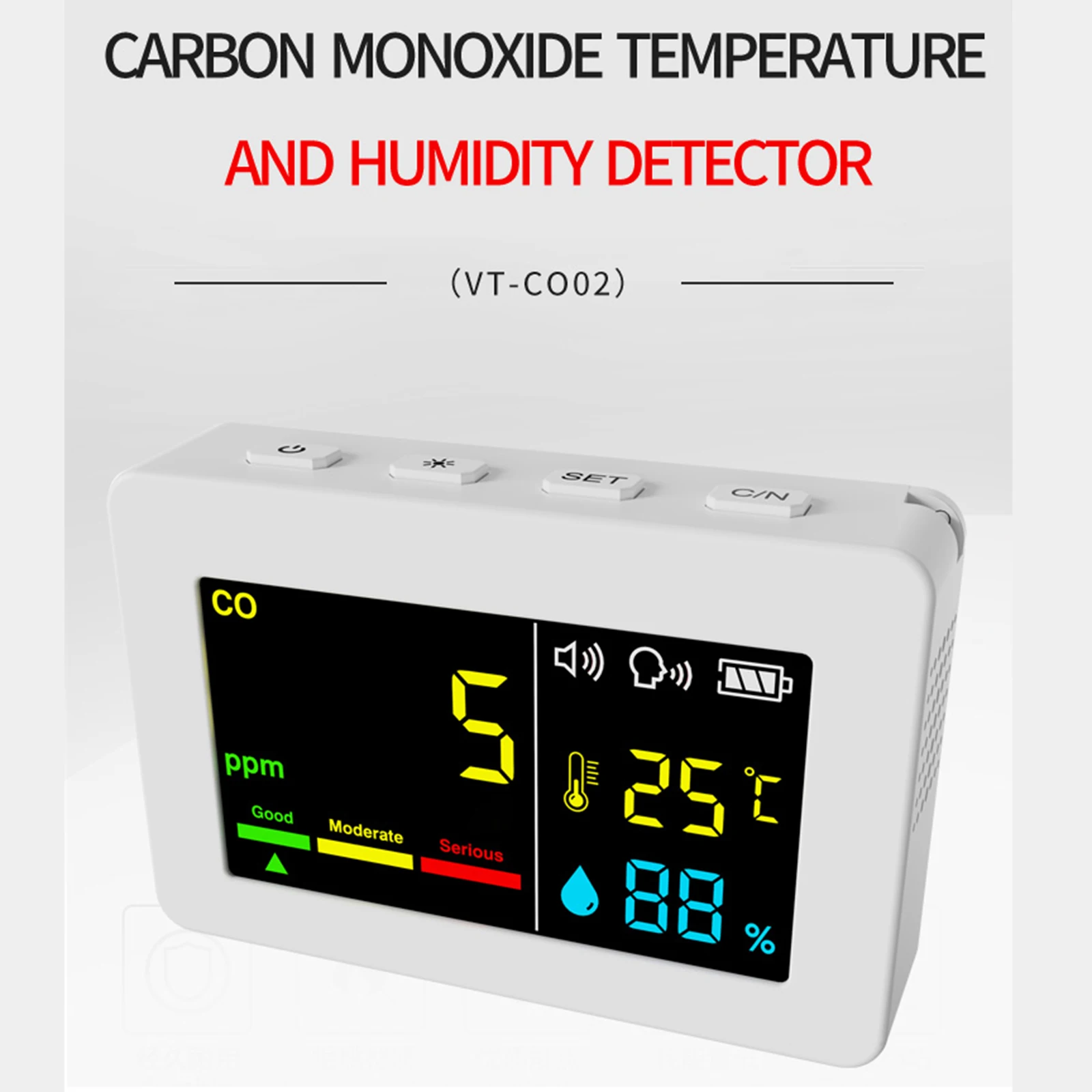 

3 in 1 Smart Air Quality Tester Portable Carbon Monoxide Detector LCD Display Temperature Humidity Tester Home Outdoor