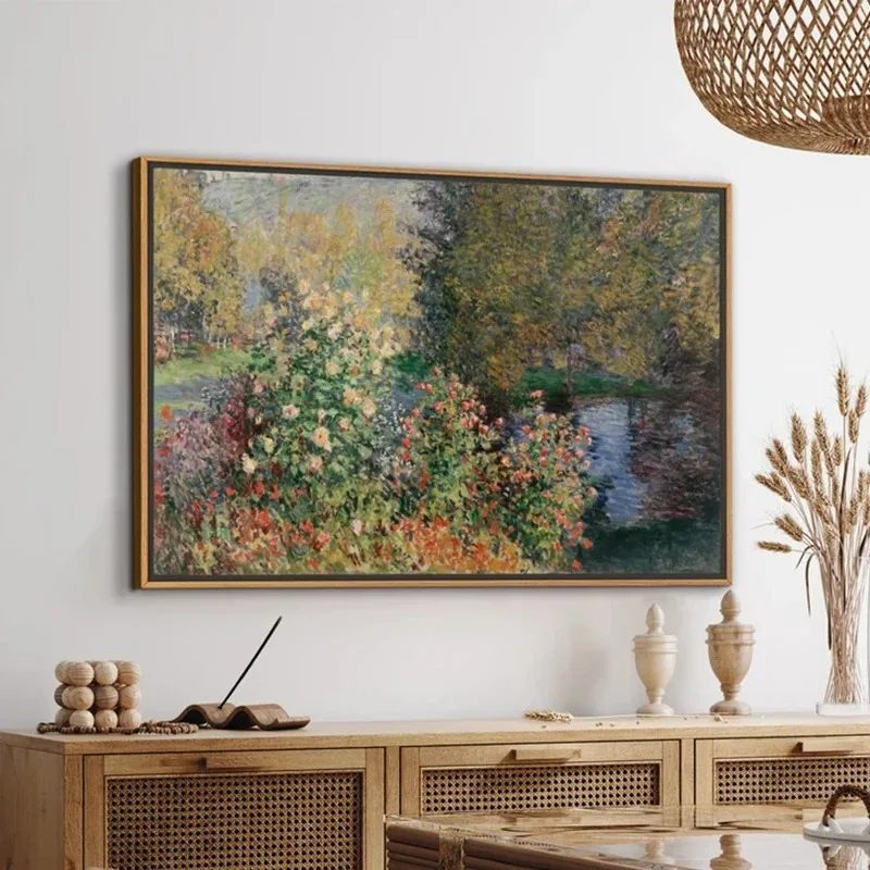 1pc frameless Canvas Painting Vintage French Country Corner of The Garden Wildflower Field Meadow Landscape Poster Canvas Painti