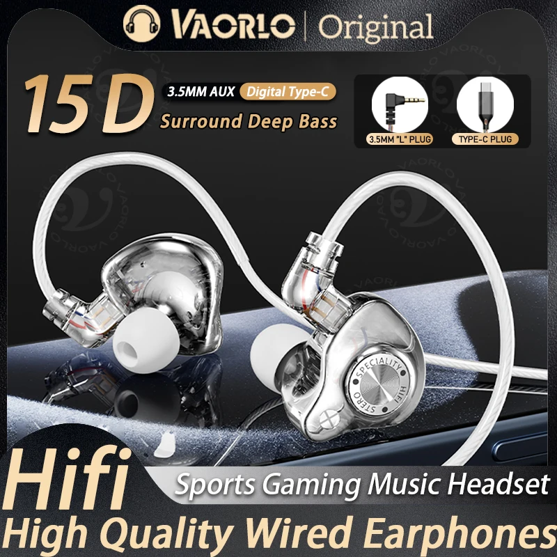 Original 15D Super Bass In Ear Headphone With Mic 3.5mm AUX/Type-C Digital Chip Headset For iPhone 17 Huawei Xiaomi Android