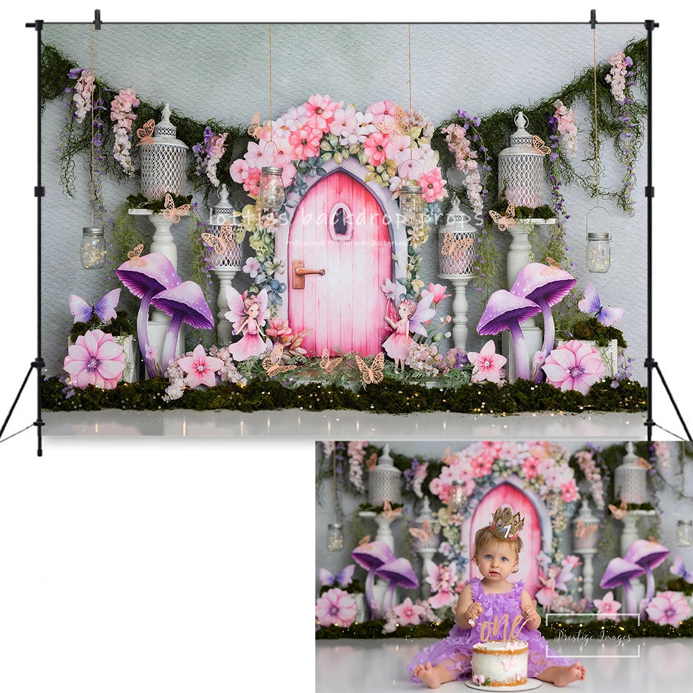 Pretty Fairy Garden Doorway Bacckdrop Kids Baby Photography Child Adult Cake Smash Photocall Spring Floral Butterfly Backgrounds