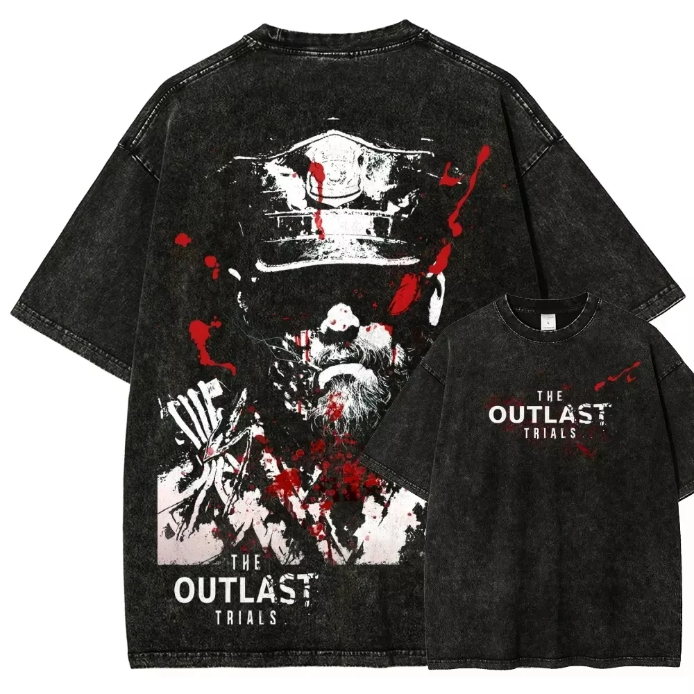 The Outlast Trials Game T-Shirt Vintage Washed Y2K Ästhetik Unisex Oversized Kurzarm Sommer Baumwolle Grafik-T-Shirt Top Mode – Detail 3
