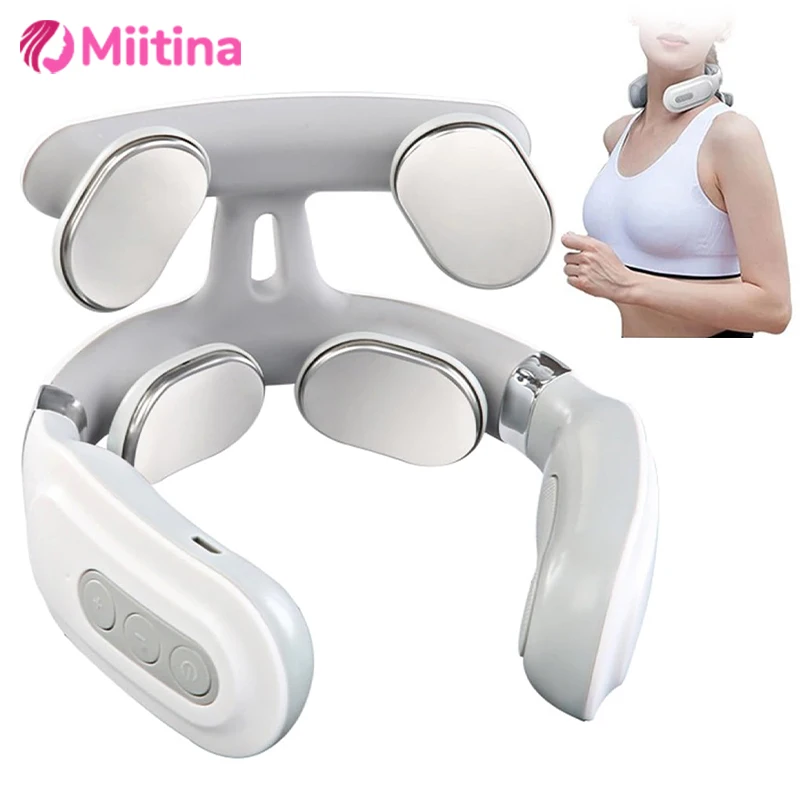 

Electric Neck Massage Machine 4 Head TENS Heating Magnetic Cervical Muscle Massage Wireless Shoulder Relief Pain Health Care