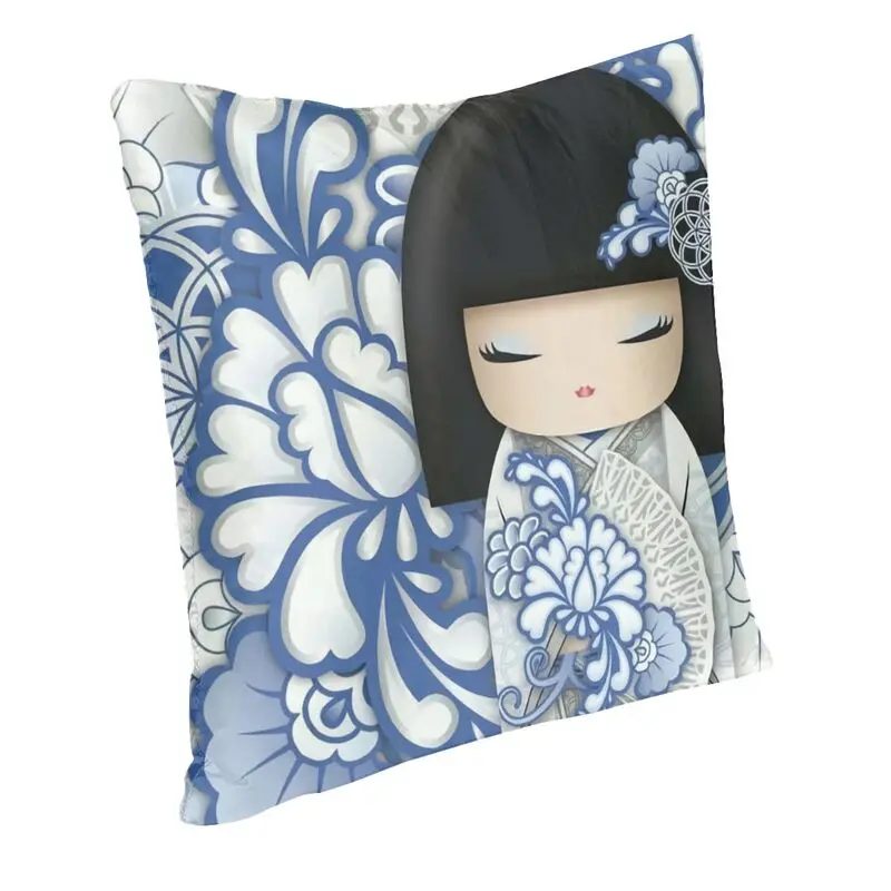 Custom Japanese Girl Sakura Kokeshi Doll Square Throw Pillow Case Home Decorative 3D Double-sided Printed Cushion Cover for Car