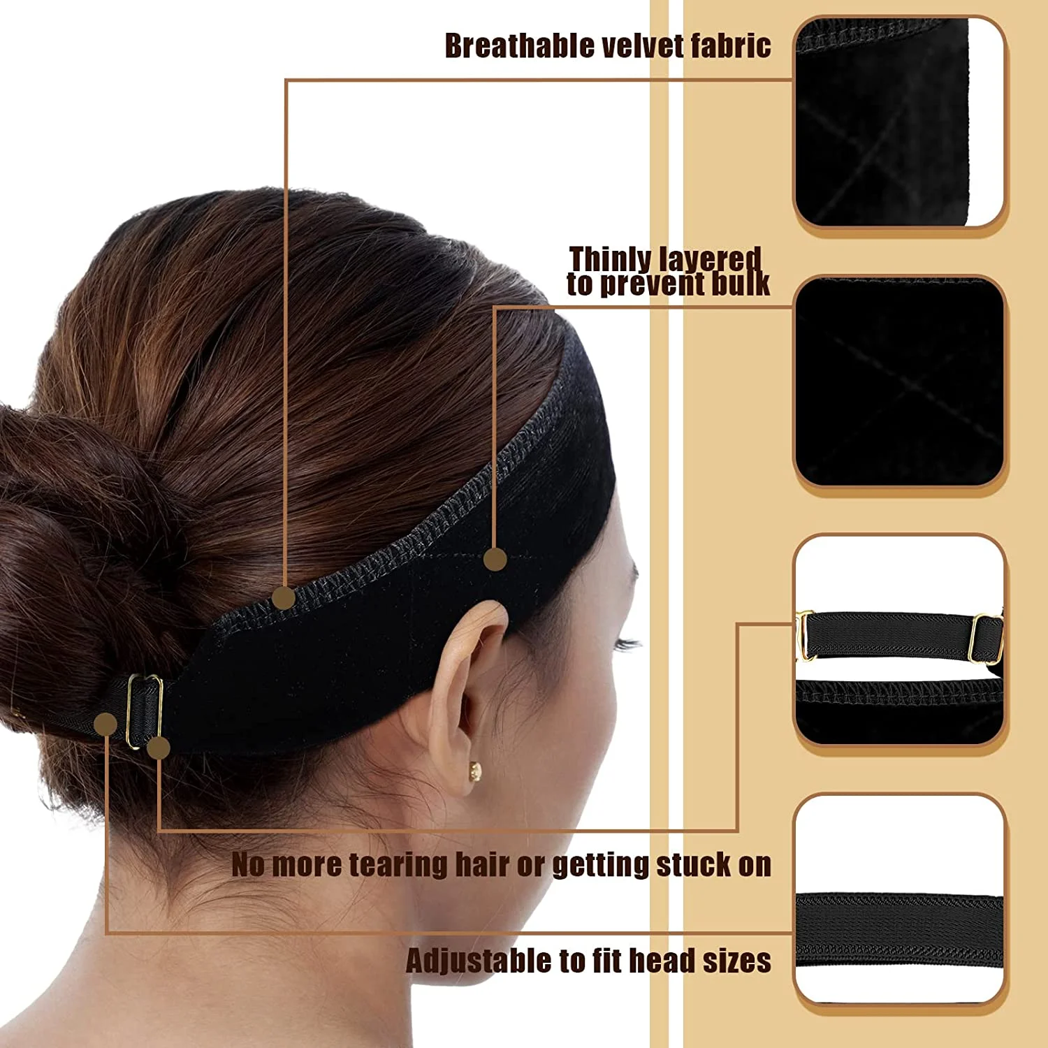 6 pçs nenhuma peruca do deslizamento aperto hairbands velvet wig grip band com faixa elástica ajustável respirável faixa de cabelo peruca acessórios