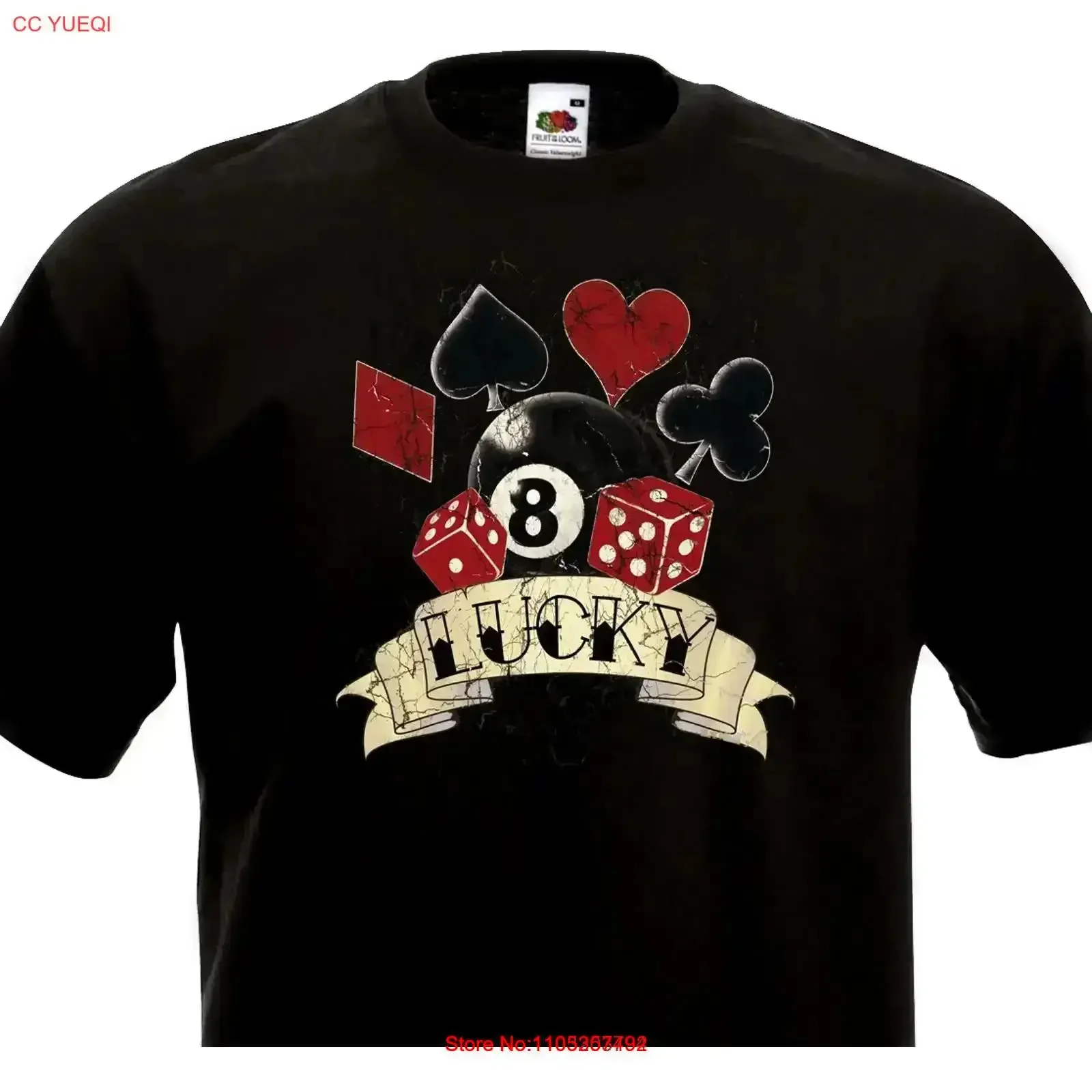 Lucky T-Shirt Vintage 8 Ball Pique Clover Heart Rock'N Roll Tattoo Washed Bequeme Freizeitkleidung Weiche Vintage-Kleidung