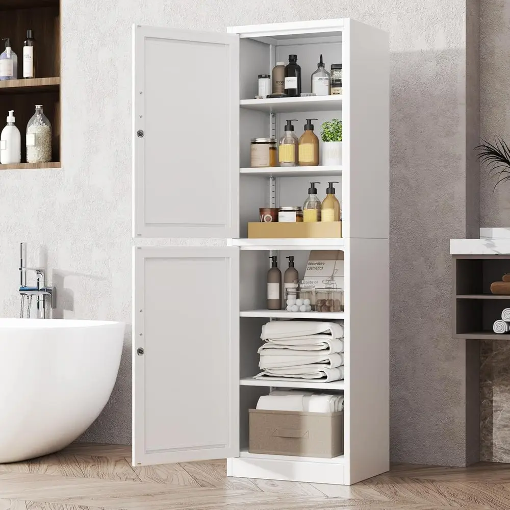 

67 High Metal Storage Cabinet with 4 Adjustable Shelves and 2 Lockable Doors for Kitchen, Home Office, Living & Dining Rooms