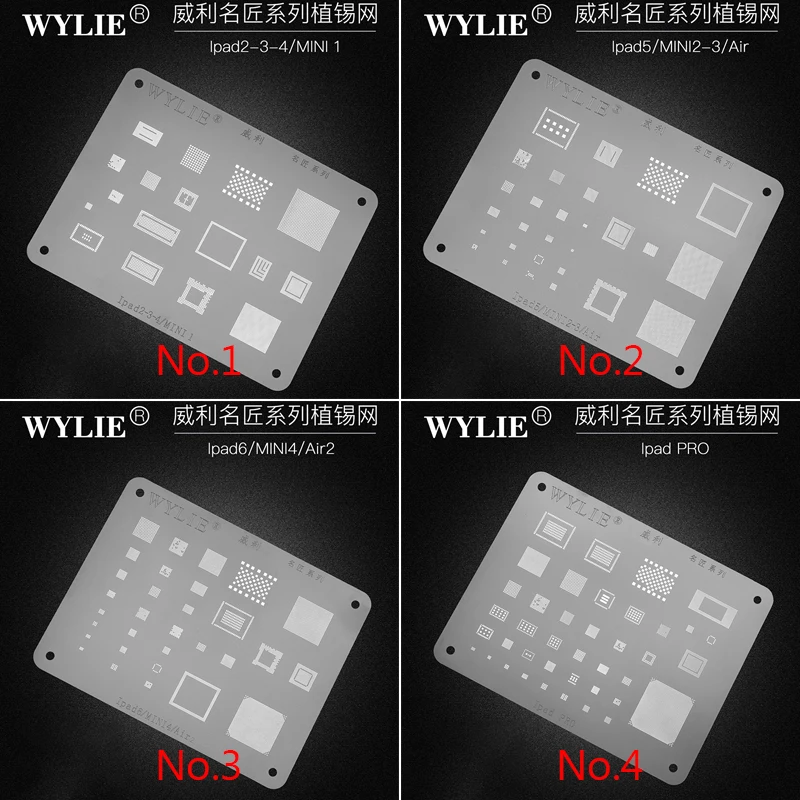 

Wylie BGA Reballing Stencil For IPAD 2 3 4 5 6 Pro Mini 1 2 3 4 CPU RAM Wifi Nand Baseband Power Audio IC Chip Black Steel Mesh